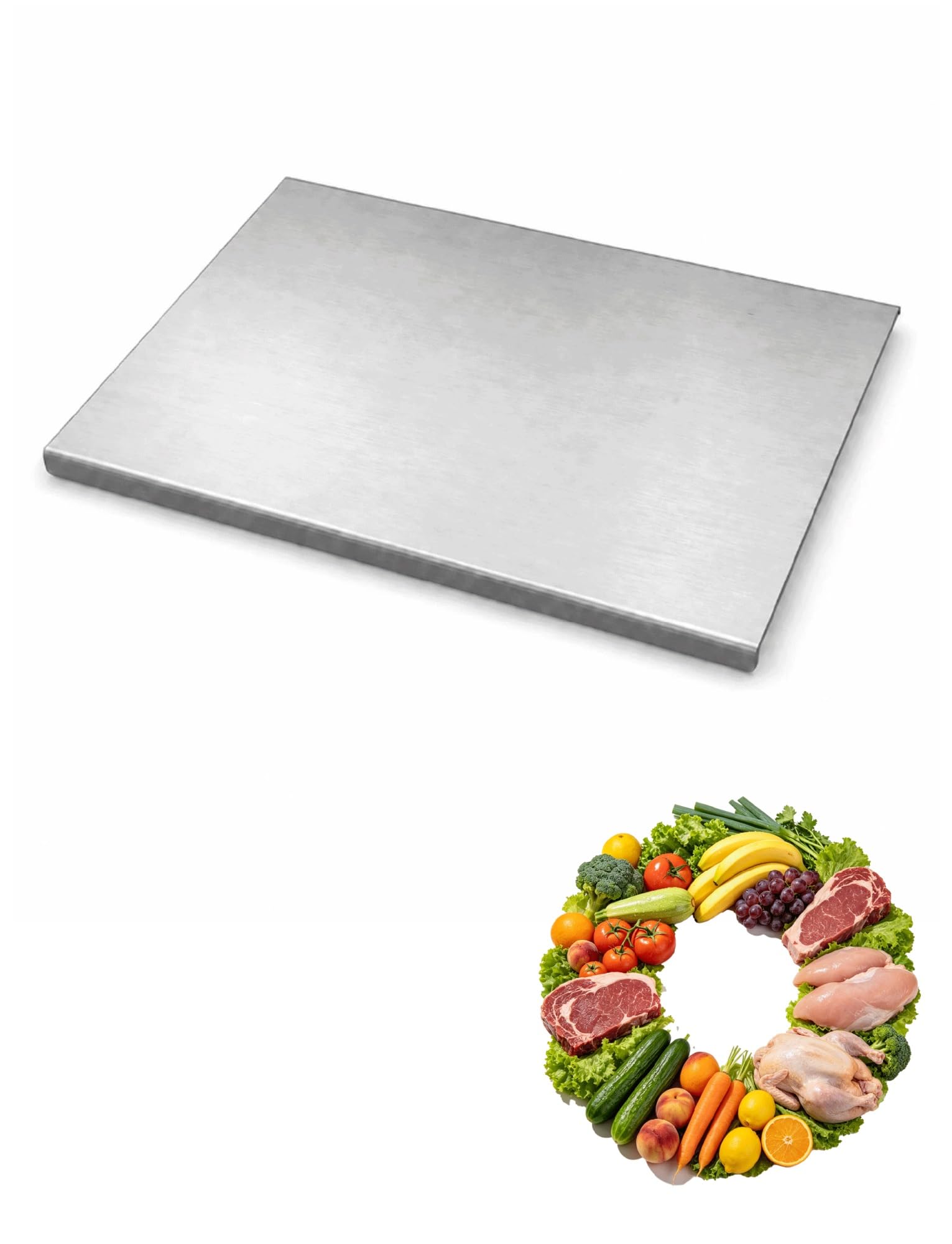 Tabla de cortar de acero inoxidable de 30x40cm, modelo grande con borde funcional para cocina.