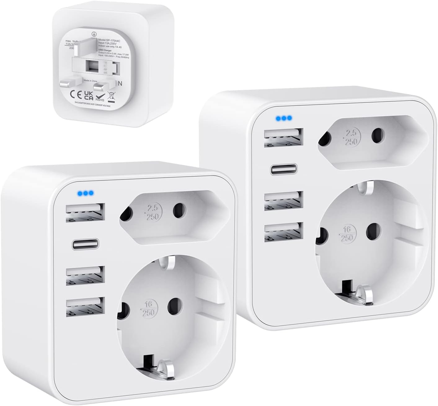 HANYEAL Reiseadapter UK Adapter England Deutschland Stecker mit 4 USB 3