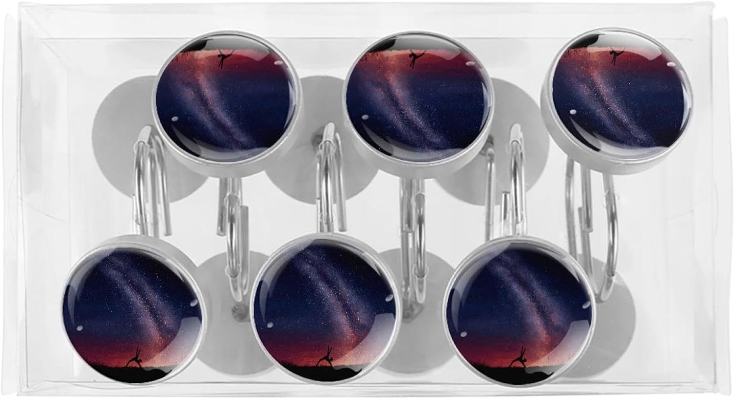 12PCS The Milky Way Gymnastics Print Shower Curtain Hooks Rings for Bathroom, Decorative Shower Curtain Hooks Rods Curtains and Liner