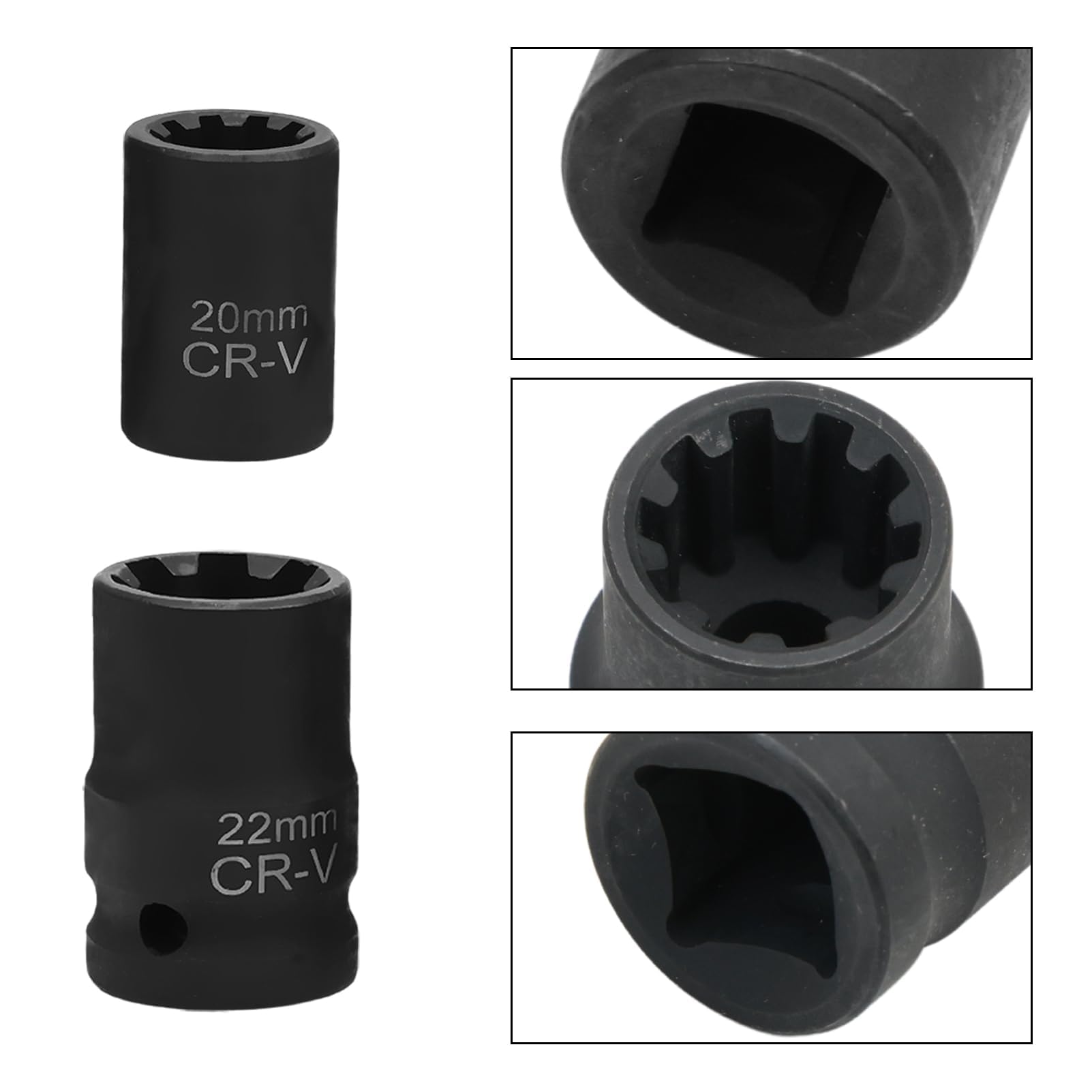 Set di 5 bussole per pinze Freno con 12 Punte (11,5, 14, 15, 20, 22 mm), Utensili di Ricambio per pastiglie Freno e Viti, Metallo Nero, Compatibile V.W, Au.di, Po.RSC.He