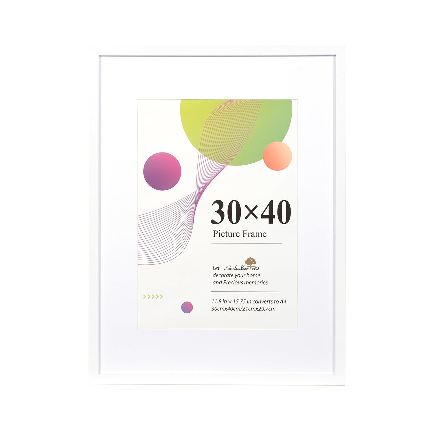 Scholar Tree 30x40 Picture Frame-1 Pack White,12x16 picture frame, Wooden Photo Frames with A4 Mount,with Wall Hanging