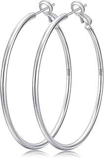 Senteria 925 Sterling Silver 2mm Thin Hoop Earrings Women Hypoallergenic Lightweight Large Gold Plated Hoops 20/30/50/70mm