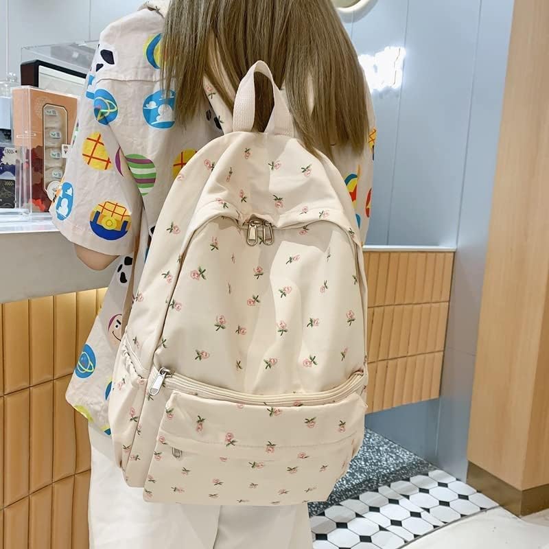 Color White Kakarin choyx 2025 Cute Preppy Bag Floral Printed Kawaii Backpack Cottagecore Aesthetic Backpack Laptop Daypack (White)