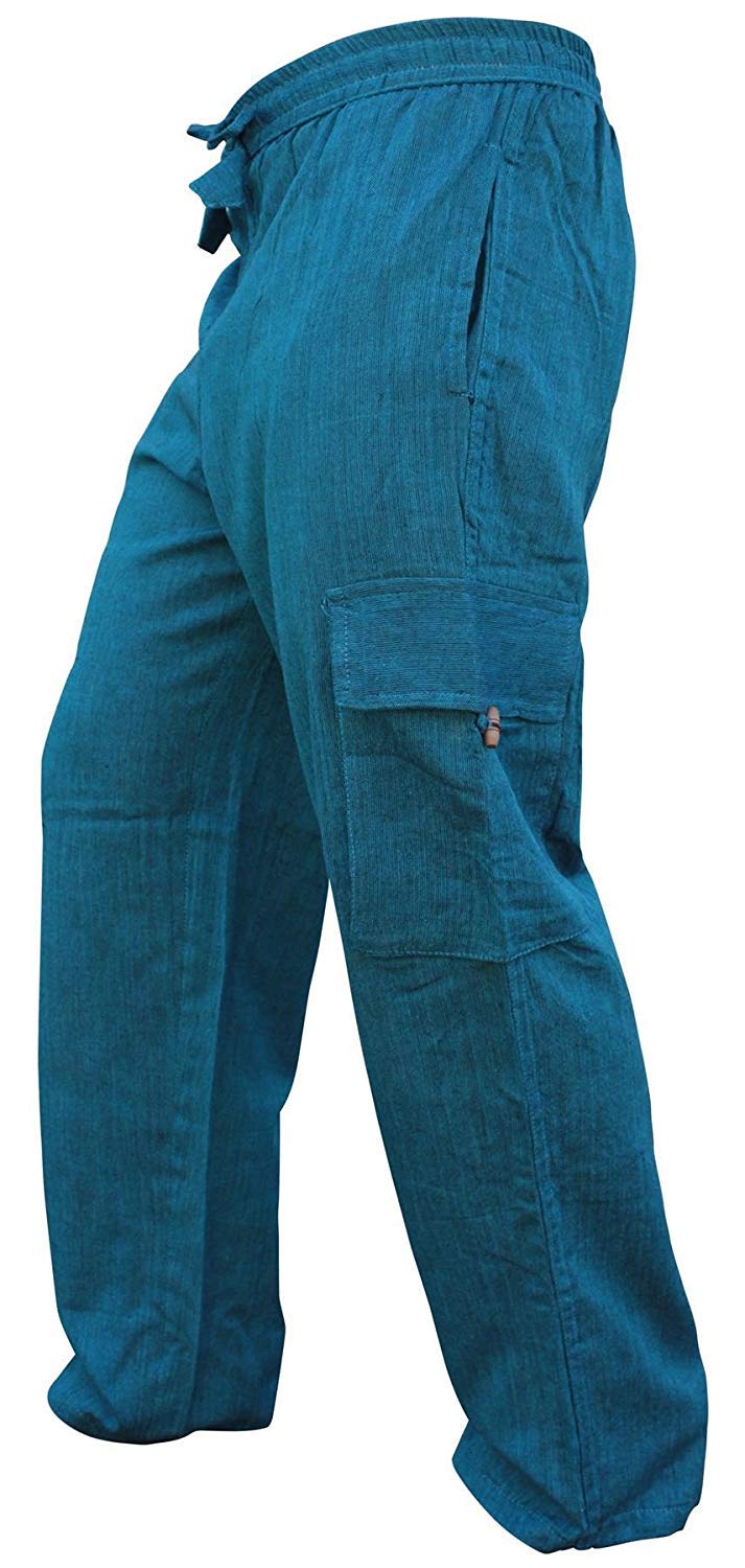 Shopoholic Fashion Men's Turquoise Elastic Waist Cargo Pants Plain Hippy Combat Trousers (Turquoise/3Xl)