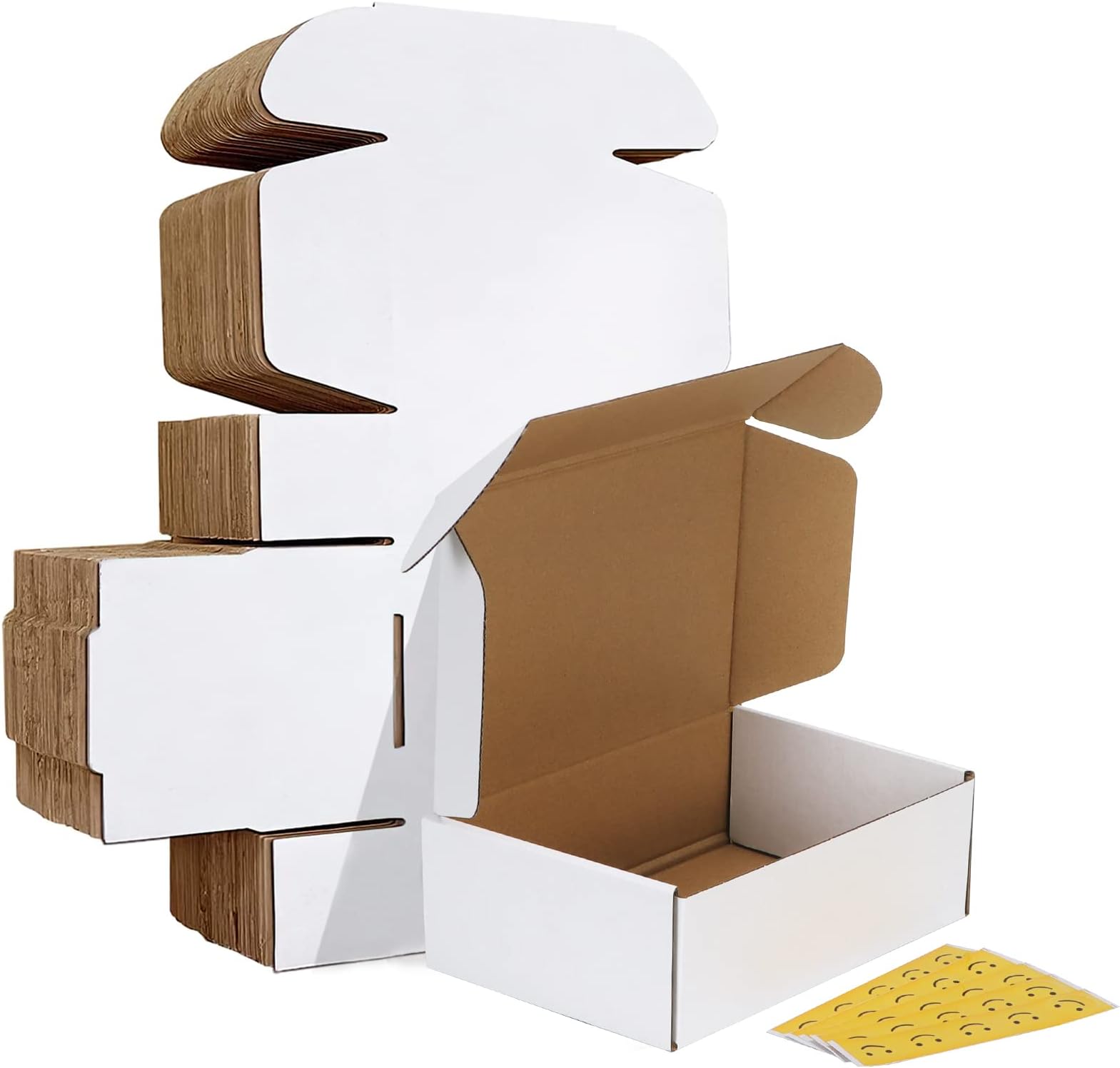 HORLIMER 9" x 6" x 3" Shipping Boxes, 25 Pack White Corrugated Cardboard Literature Mailing Box 25 Stickers Included