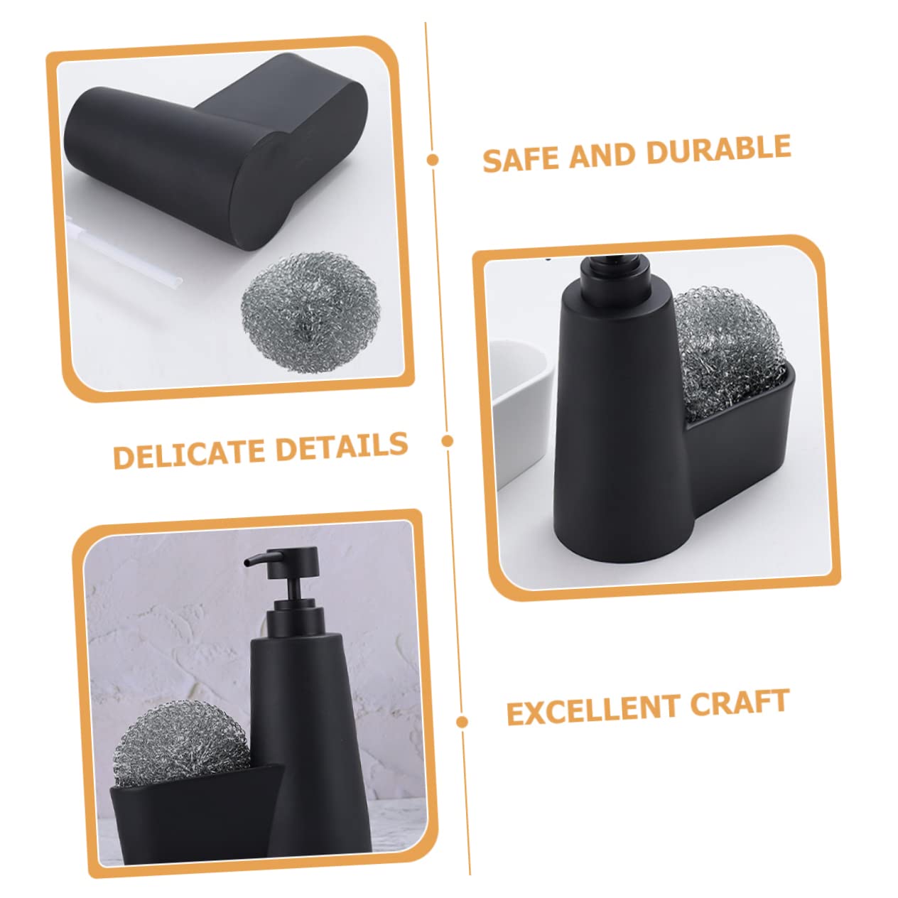 SOLUSTRE Distributeur de avec Porte Éponge pour Évier de Cuisine Distributeur Liquide Pratique Rangement Multifonction pour Cuisine et Salle de Bain Noir