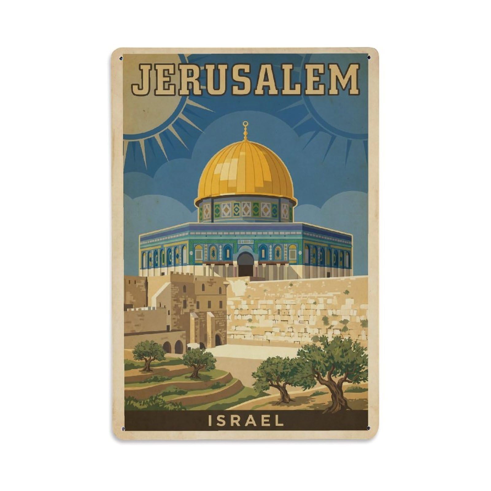 Vintage Travel Israel Jerusalem Metal Tin Sign Plaque Wall Decor for Cafe, Club Bar, Office, Garden Metal Poster 8x12Inch