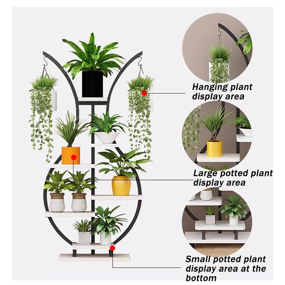 Generisch Dieser 6-stöckige Blumenständer aus Schmiedeeisen ist EIN freistehendes Pflanzenregal für drinnen und draußen, ideal für Terrasse und Garten und bietet viel Platz.