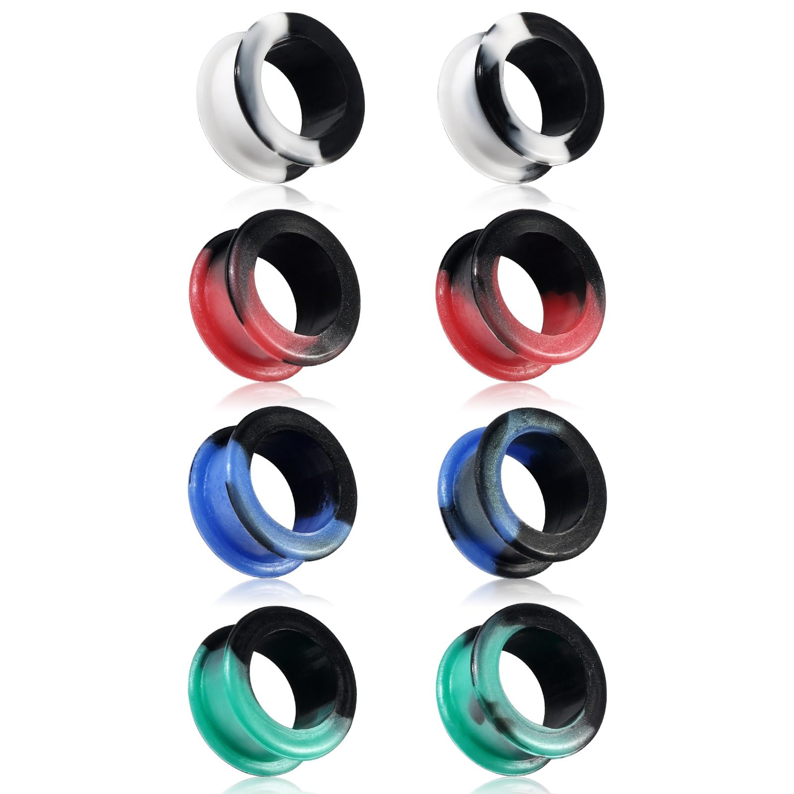 Stuppendux 4Pairs Hard Silicone Flexible Ear Skin Tunnels Plugs Expanders Gauges Hollow Body Piercing 2G-1'' 6-25MM