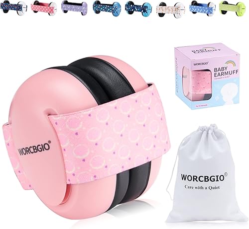 WORCBGIO Auriculares de protección de oídos para bebés con diadema elástica ajustable y cómodas orejeras blancas para bebés que ayudan a dormir bien