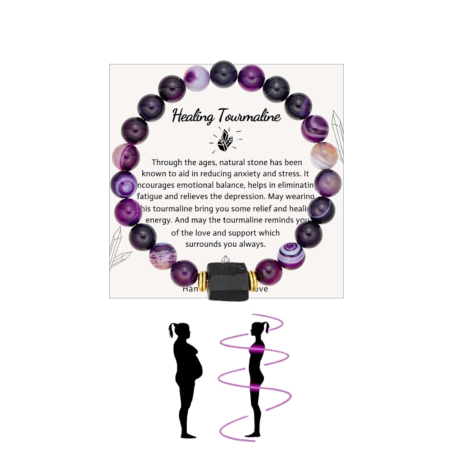 Natural Stone Bead Tourmaline Bracelet Healing Energy Bracelet Stress Relief Relaxation Gifts for Women Sisters Friends