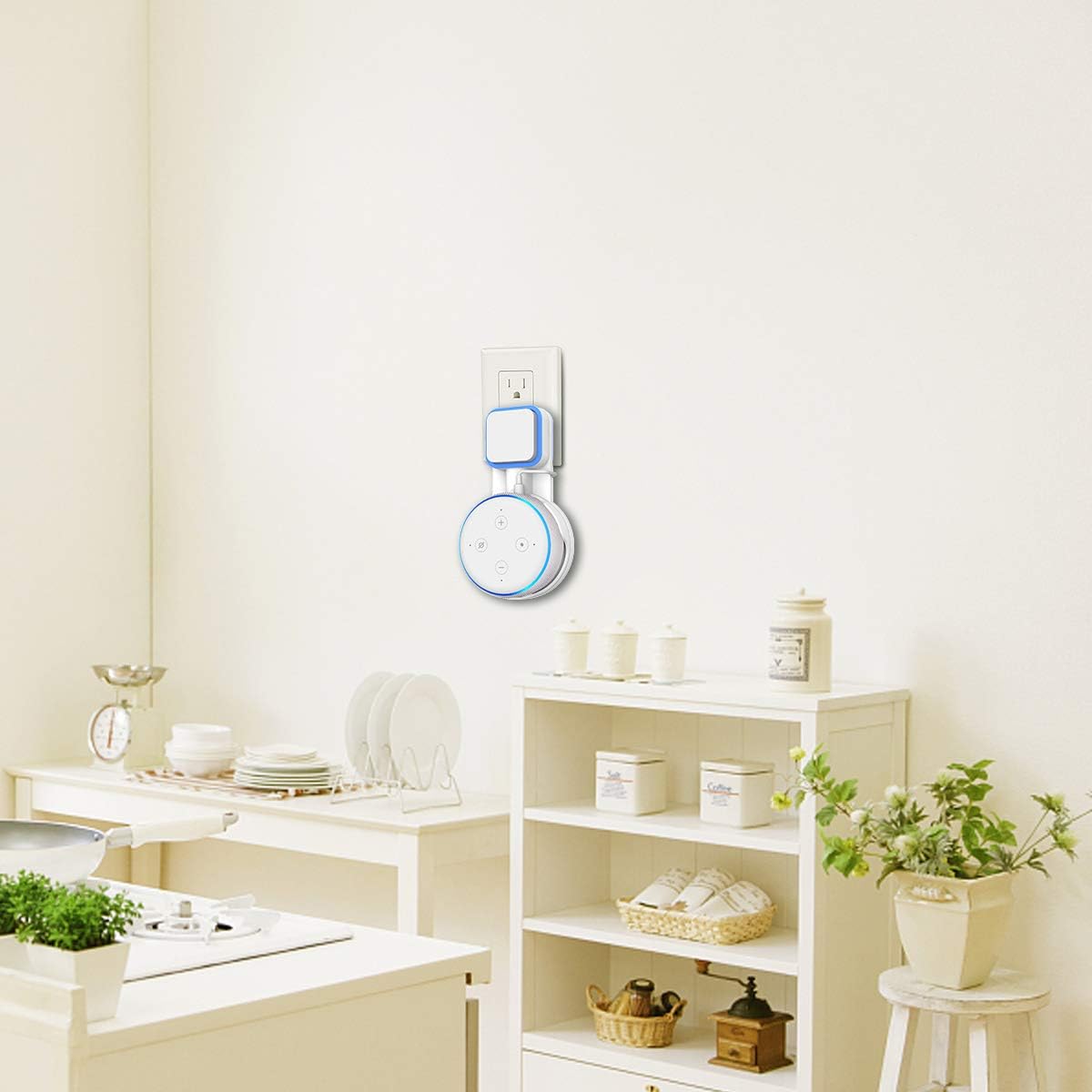 SPORTLINK Outlet Wall Mount Hanger Holder Stand Only for Echo Dot 3rd Gen, Hides The Original Long Cord, Compact Holder Case Plug in Kitchen, Bathroom and Bedroom (White - 1 Pack)