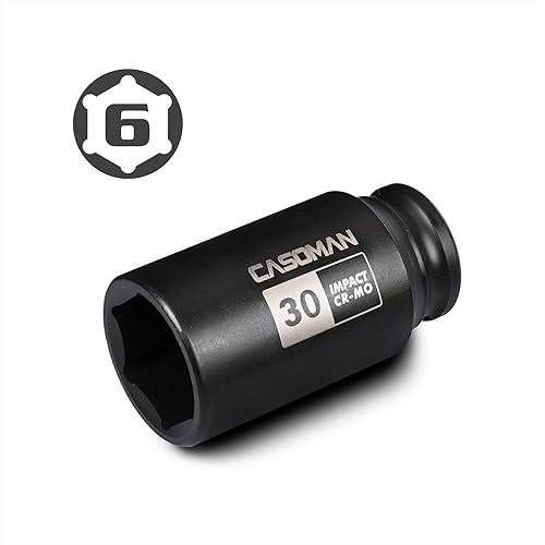 Miniatura 33 de CASOMAN 1/2" Drive x 1.417 in Deep 12 PT Socket Impacto, CR-MO, 1/2" Drive 12 Point Axle Nut Socket para una fácil extracción de las tuercas del eje