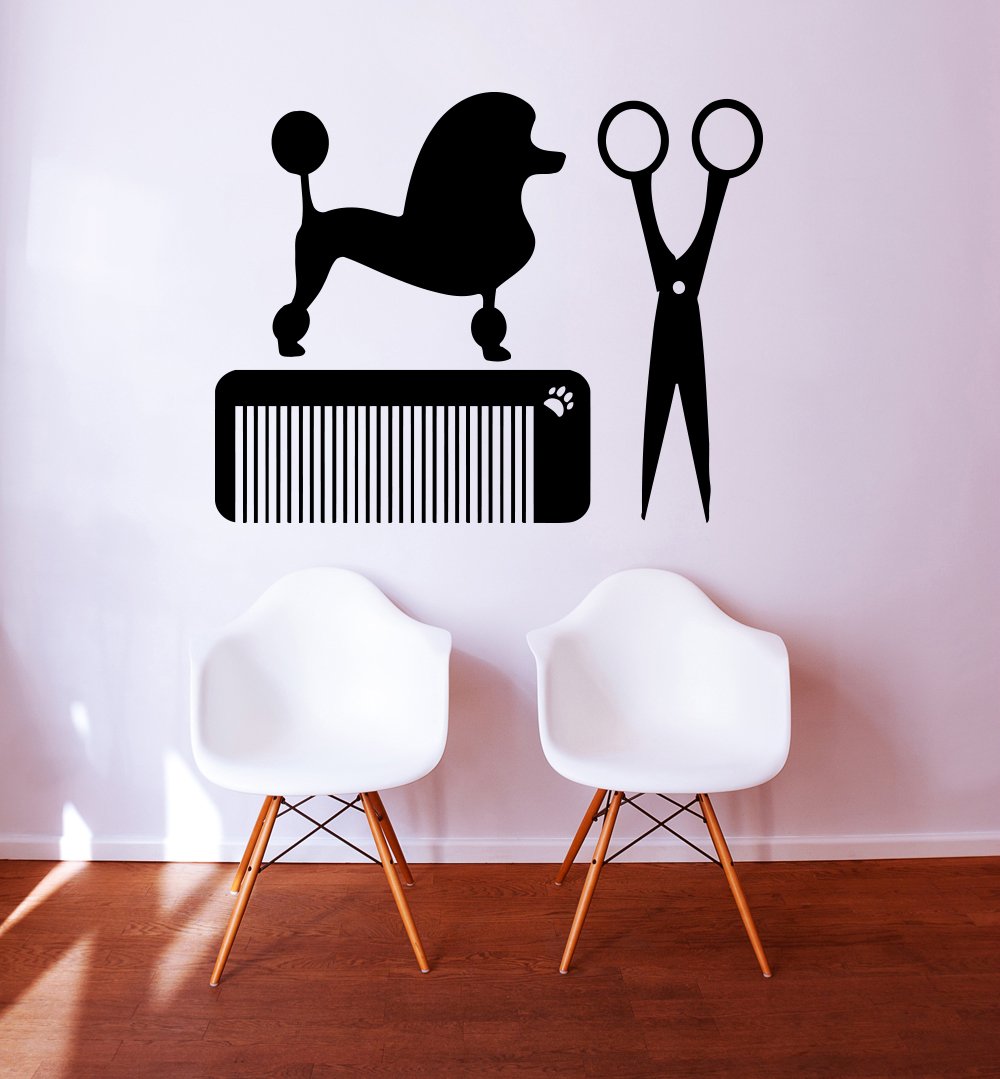Decorimdecorwalldecal Yellow Wall Decals Grooming Salon Petshop Decal Cat Dog Scissors Comb Pet Shop Decal Vet Vinyl Sticker Wall Decor Home Interior Design Art Murals