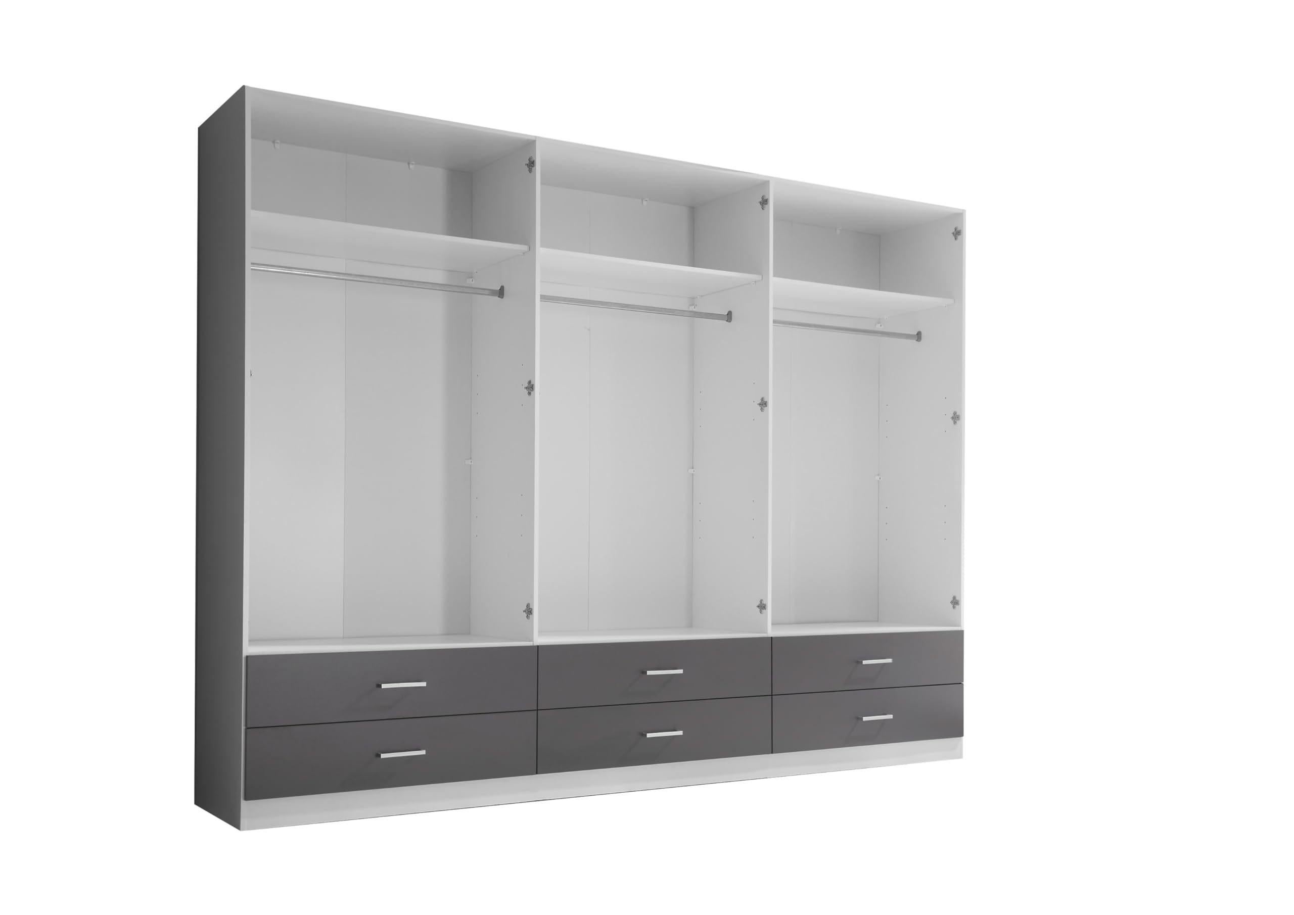 AVANTI TRENDSTORE Lambrugo - Armadio a 6 ante battenti, di cui 2 con specchio e 6 cassetti, in legno laminato di colore bianco/grafite. Misure ca. LAP 272x211x55 cm.