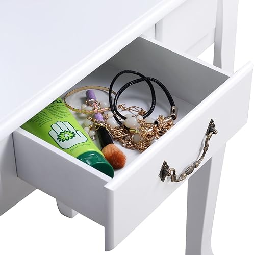 Miniatura 8 de Giantex Juego de mesa de tocador blanca con taburete acolchado para niñas y mujeres, tocadores de madera para regalo, tocadores de habitación con