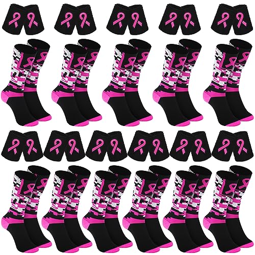 Ramede Breast Cancer Awareness Socks and Wristbands Youth Pink Ribbon Cheer Football Accessories Bulk
