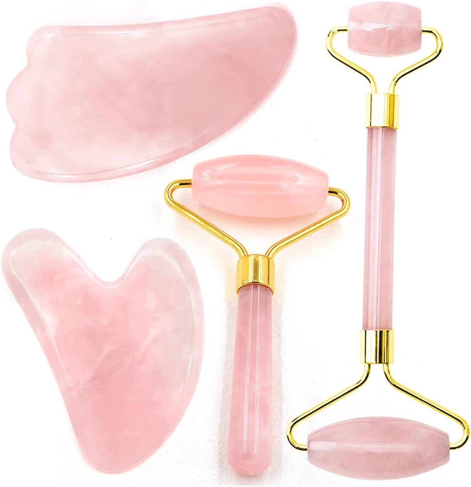 Tablero raspador Gua sha Rodillo de jade de cristal natural Caja de masajeador facial delgado Piel Piedra rosada delgada Guasha Gema Antiarrugas Removedor Gua Sha Juego de regalo Herramienta Juego de