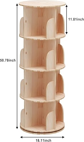 Miniatura 3 de NASKVOWT Estantería giratoria de 4 niveles de madera 360 estantes de 360 estantes giratorios para libros, torre de madera natural, sala de estar,