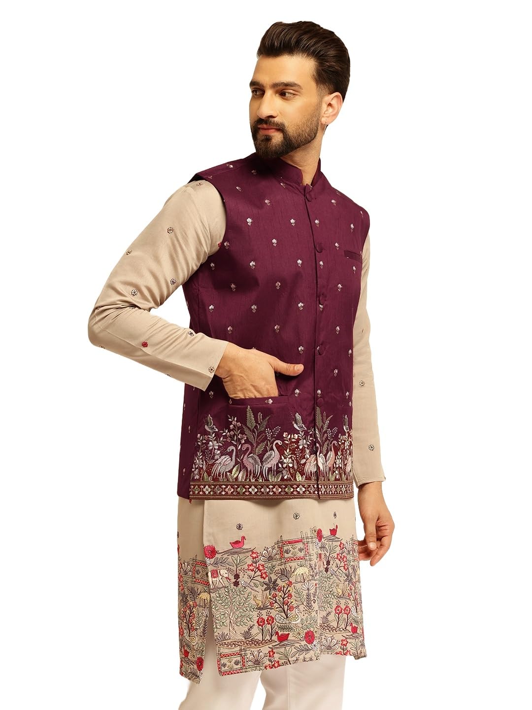 (Since 1958 Men's Silk Blend Exquisite Daman Embroidered Nehru Jacket