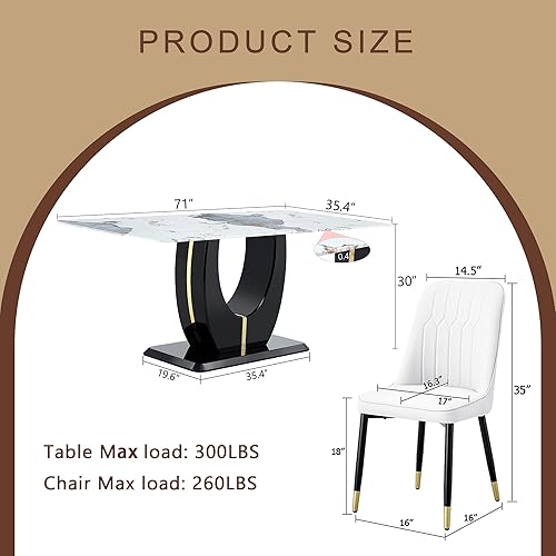 Miniatura 73 de JUFU Juego de Mesa de Comedor para 6, Mesa de Mármol Sintético y Juego de Sillas de 6, Juego de Mesa de Comedor Moderno para 6, Juego de Mesa de