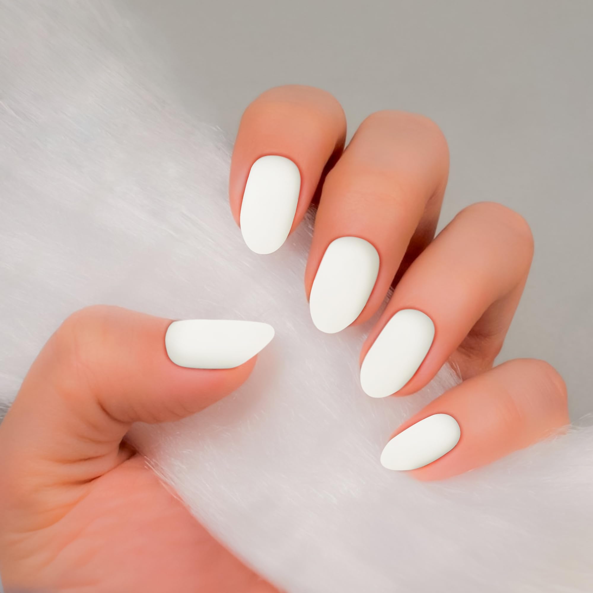 Bella Monza French Tip Press On Nails | Reusable Artificial Fake Stick Nail Set | Long Acrylic Almond Shape (24 Nails, Matte White)