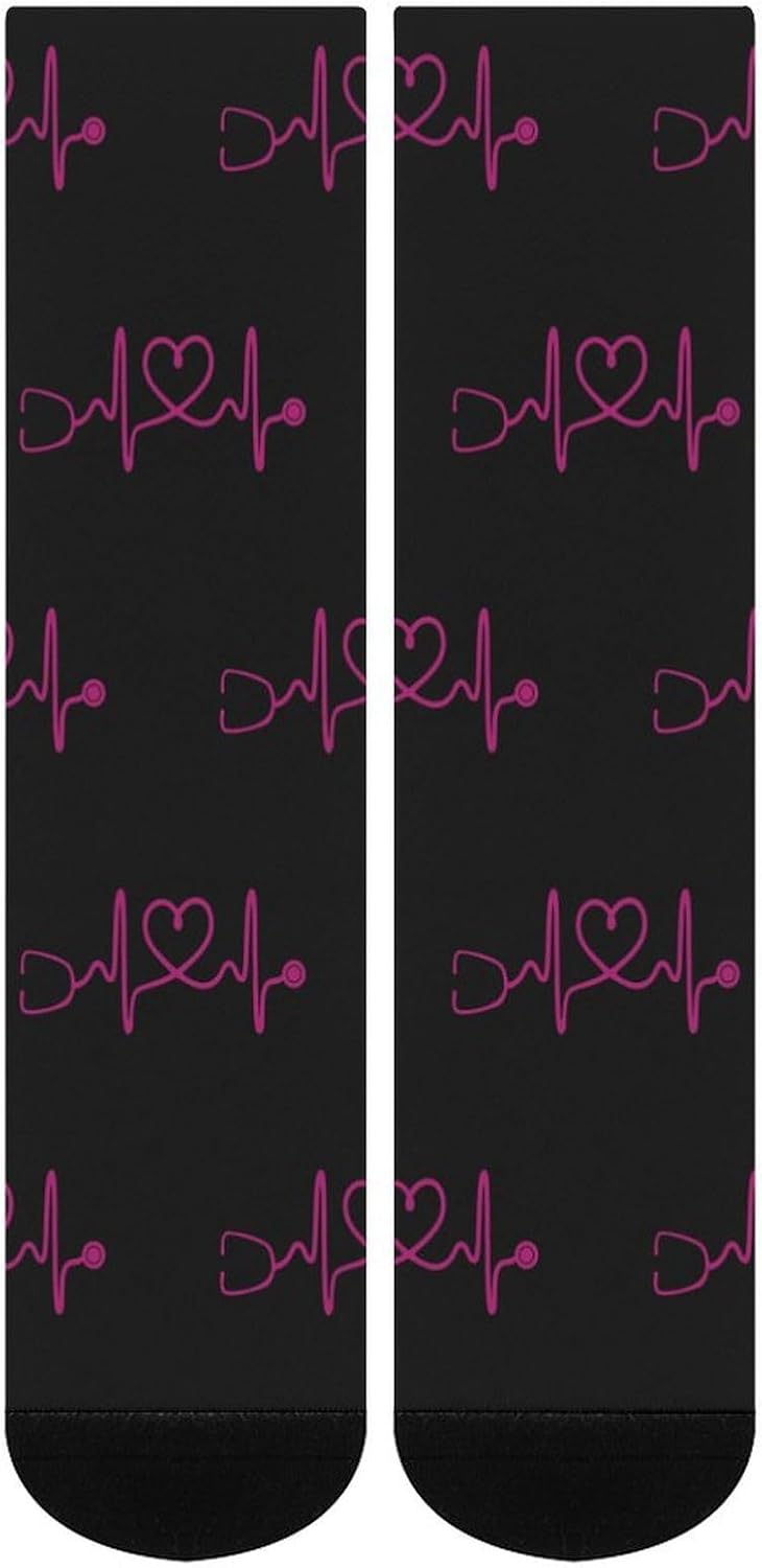 Heartbeat Nurse Knee High Socks Athletic Long Stockings Sport Casual Crew Tube Sock Boot 40cm