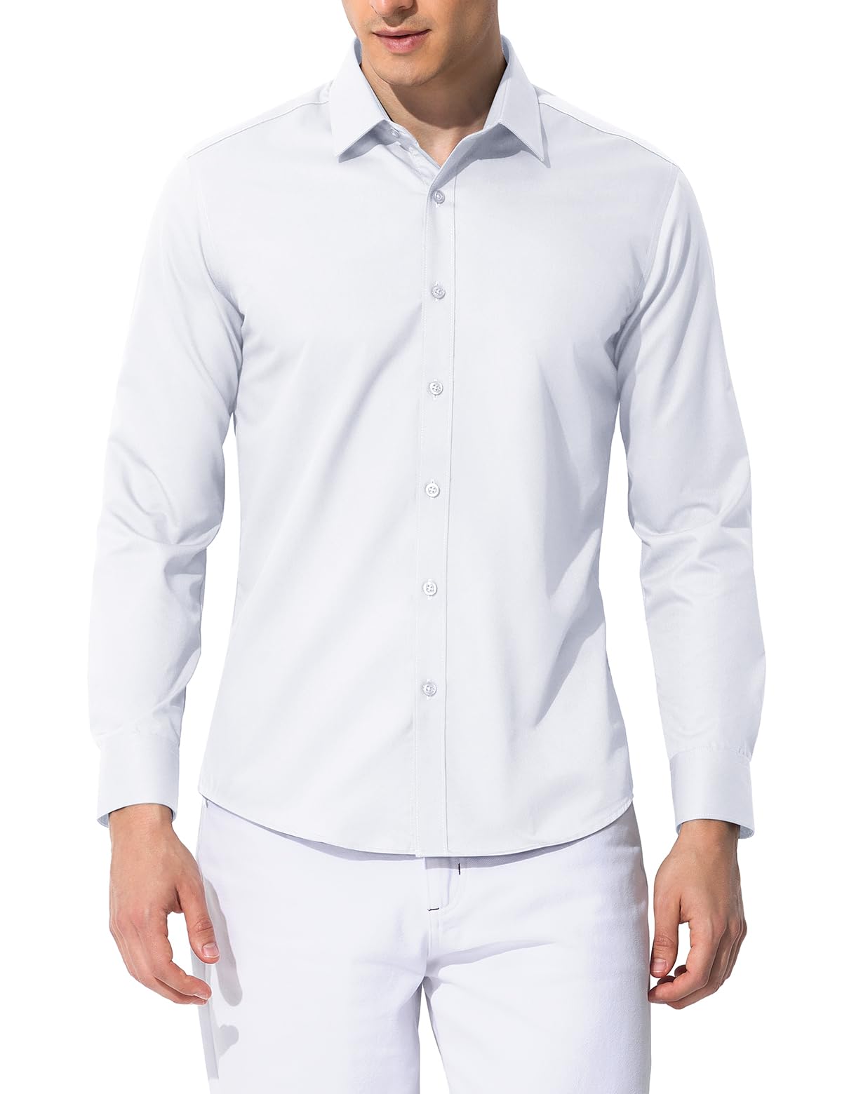 Camicia Uomo Senza Stirare Maniche Lunghe con Bottoni Fibra di bambù Senza Pieghe Business Elegante Camicie