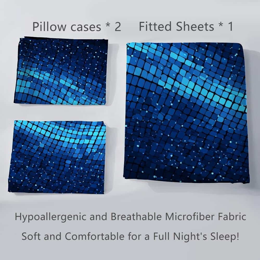 Lot de 3 Draps Housses 200x200x30 cm 2 Personnes Lit GéOméTrie du Ciel éToilé De Science-Fiction avec 2 Taies d'oreillers, Doux et Respirant Linge de Lit Draps Housses Bleu Foncé pour Enfant Adulte
