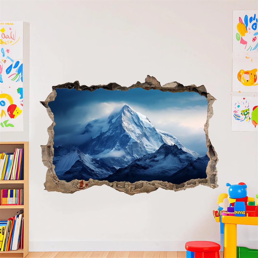 3D Durchbruch Wandtattoo Mädchen Kinderzimmer Schneebedeckter Berg Wandaufkleber Dekorative Naturlandschaft Wandsticker für Junge Teenager Zimmer Wohnzimmer Schlafzimmer Wandbilder Deko 120x80