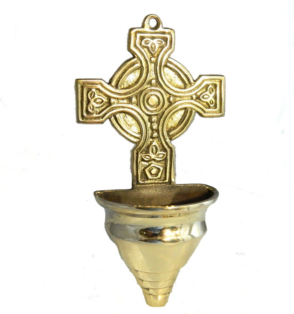 Liffey Artefacts Brass Waterfont Small Celtic Holy Cross