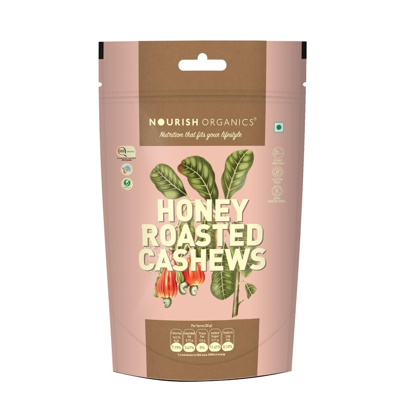 Nourish Organics Honey Roasted Cashews 100gm Pack of 1 Sweet and Nutty Snack| Healthy and Nutrient Rich | No Refined Sugar | Clean Label