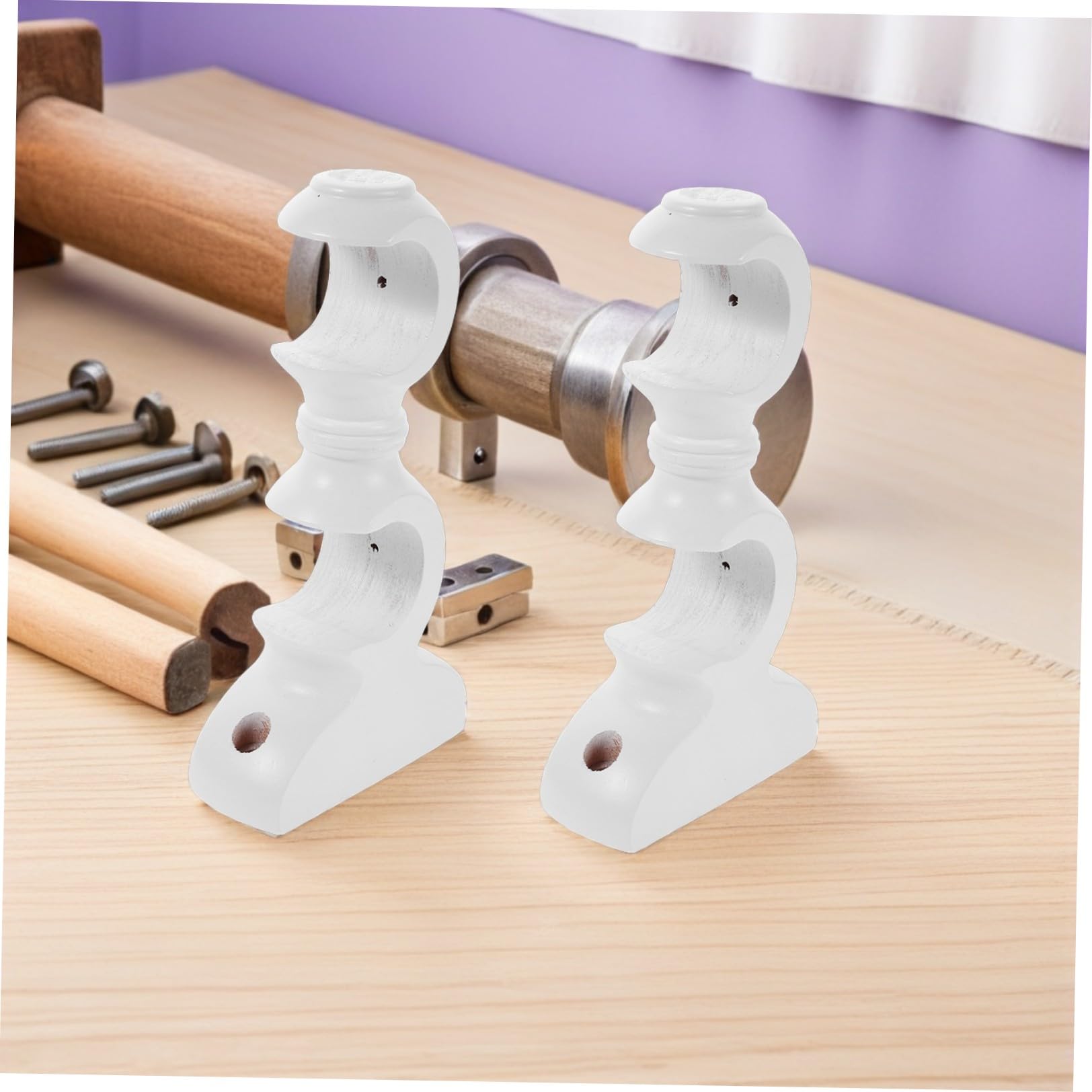 minkissy 4 Pezzi Supporto per Bastone per Tende in Legno con Doppio Staffa Base Stabile Accessorio Resistente per Montaggio Finestre in Casa