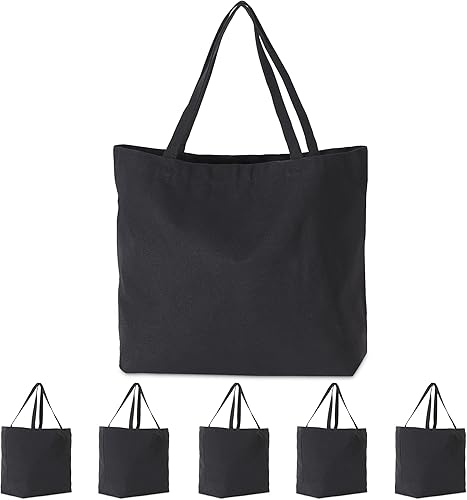 Koolmox Bolsas de lona extra grandes resistentes a granel, bolsa de lona negra en blanco de 22 pulgadas, bolsa de comestibles multiusos para playa,