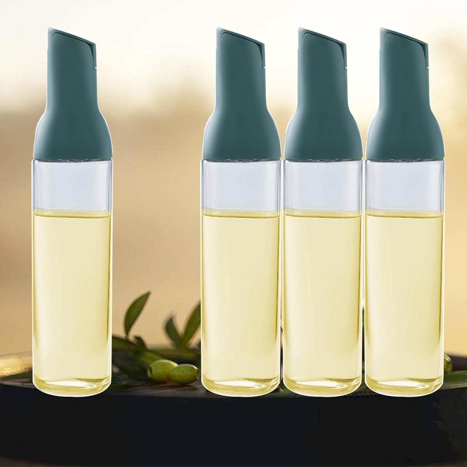 Oil Dispenser 17 Oz For Kitchen Cooking 4 Pack, Olive Oil Bottle Dispenser Auto Flip Non-Drip Oil Dispenser Bottle Wide Opening Easily Refill And Clean,500ml Glass Oil Dispenser Black