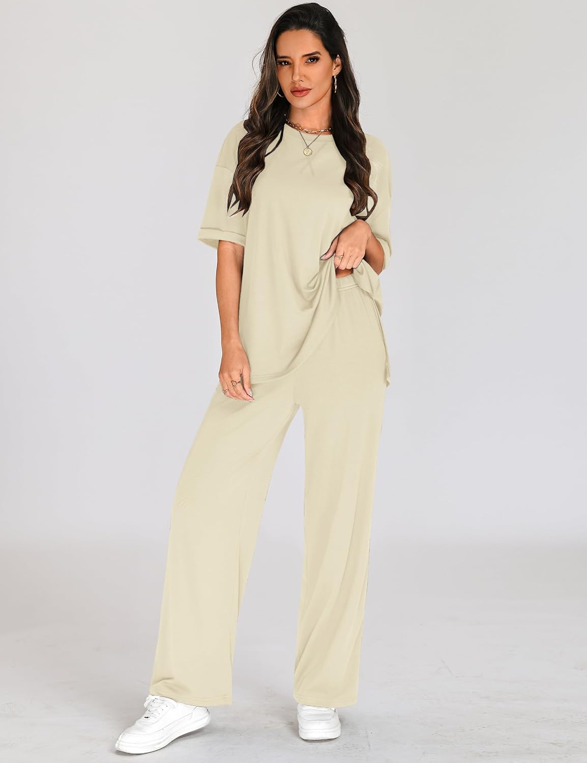 Totatuit Two Piece Sets For Women Summer Travel Vacation Airport Outfits Short Sleeve Oversized Loungewear Sets - Image 3