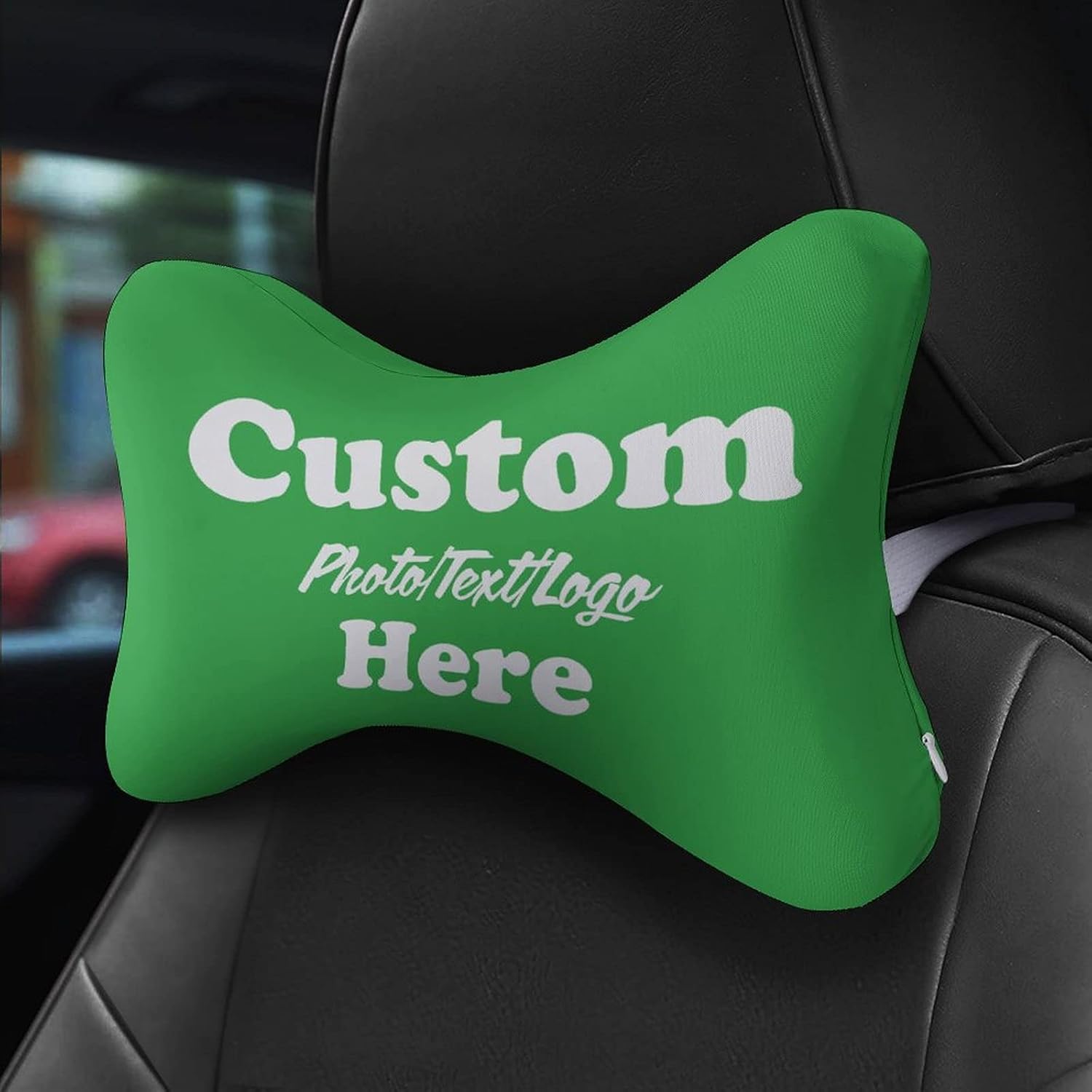 Custom Memory Foam Car Headrest Personalized Text Image Logo Vehicle Seat Neck Rest Support Pillow Relief Pad for Travel Car Seat Home, Set of 2 Green