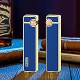 Soft Flame Butane Lighter, Flint Ignition, Refillable, Double-Sided Resin Craftsmanship, Slim and Narrow Body. A Perfect Gift.(Blue)
