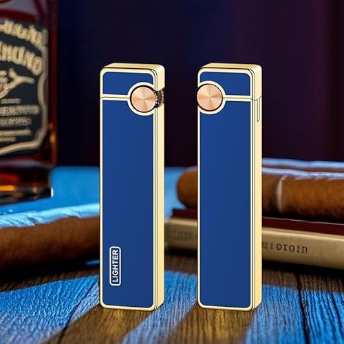 Soft Flame Butane Lighter, Flint Ignition, Refillable, Double-Sided Resin Craftsmanship, Slim and Narrow Body. A Perfect Gift.(Blue)