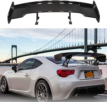 57" Universal GT Rear Spoiler Wing Gloss Black ABS High-Mount Wing for Sedans & Coupes Adjustable Angle Pedestals Drilling Required, Measure Trunk First