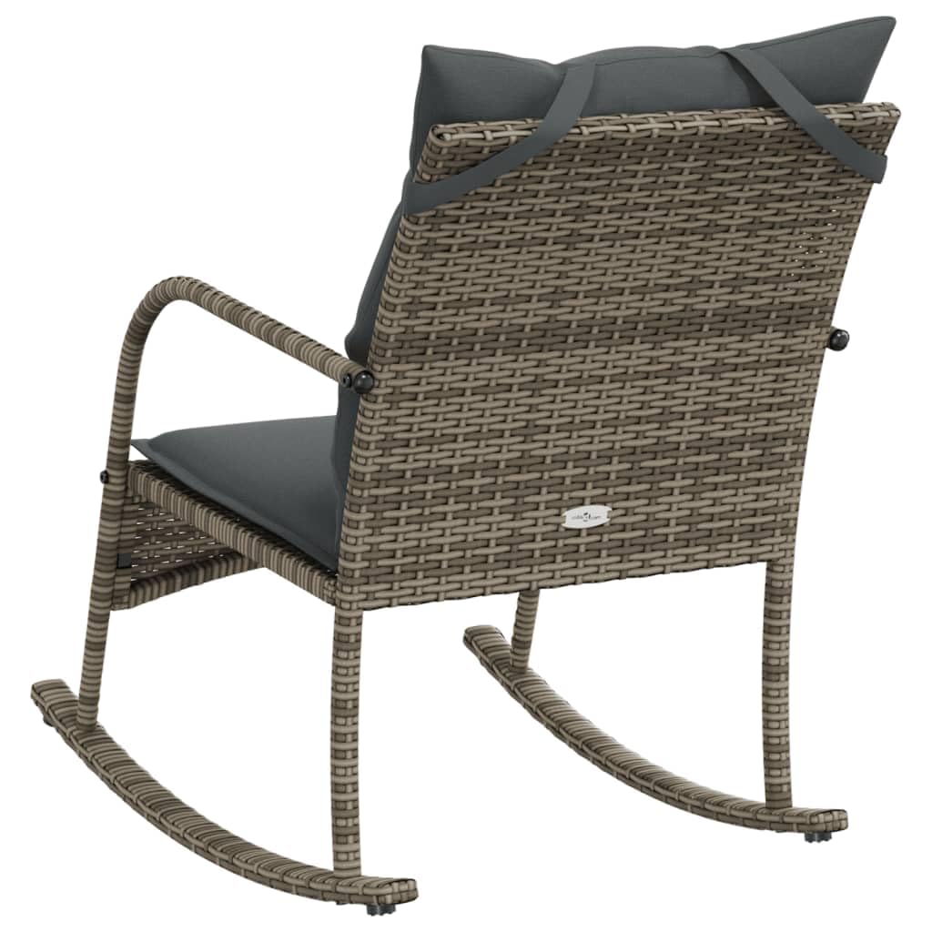 vidaXL Silla Mecedora de jardín con Cojines ratán sintético Gris, Silla de jardín, Asientos de jardín, Silla de Patio, Asiento de jardín