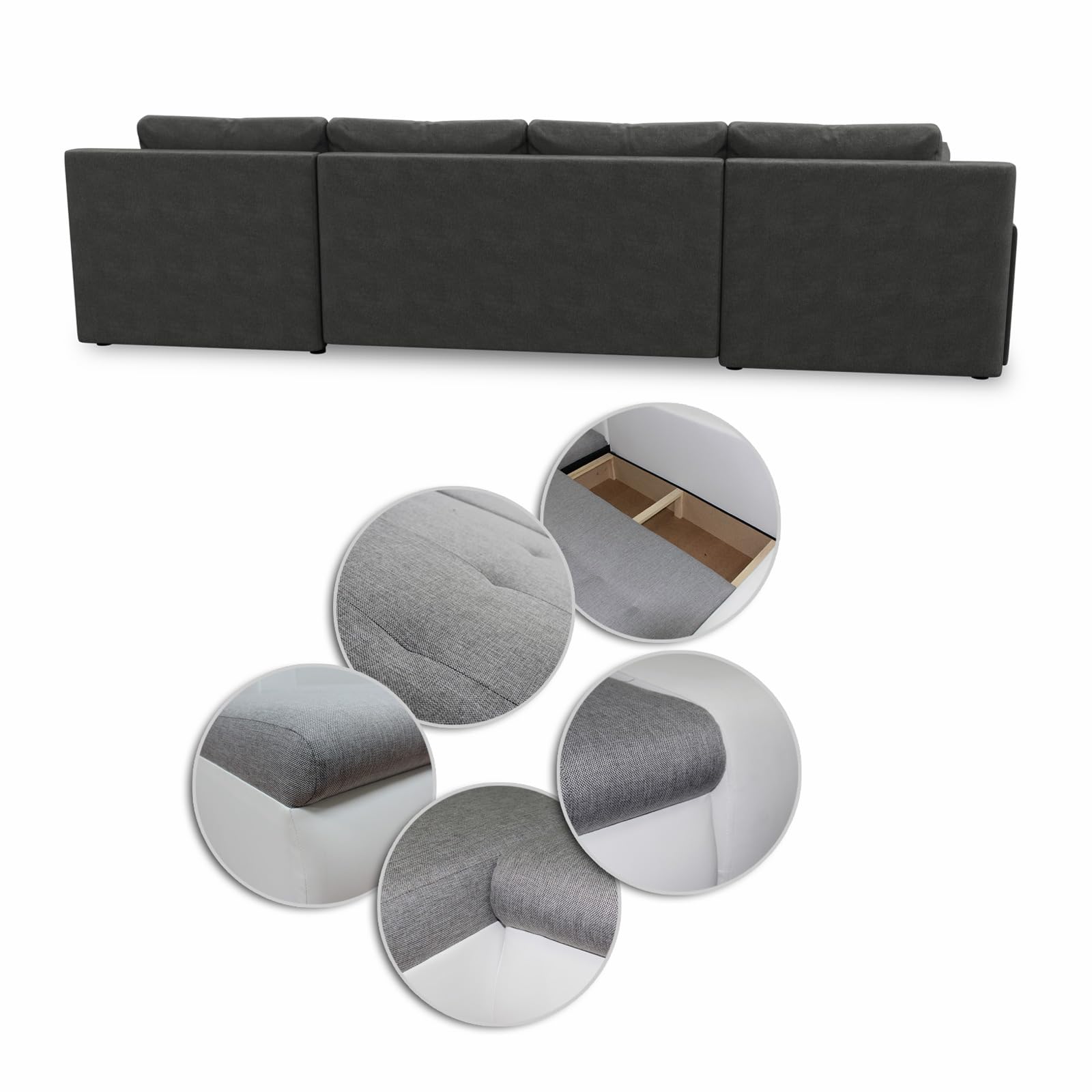 Sofnet Wohnlandschaft mit Schlaffunktion Faris U-Form - Couch, Schlafsofa mit Bettkasten, Couchgranitur mit Bettfunktion, Big Sofa, Bettsofa (Schwarz + Graphit (Madryt 1100 + Inari 94))