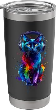 Colorful Splash Art Headphones Bombay Cat Stainless Steel Insulated Tumbler