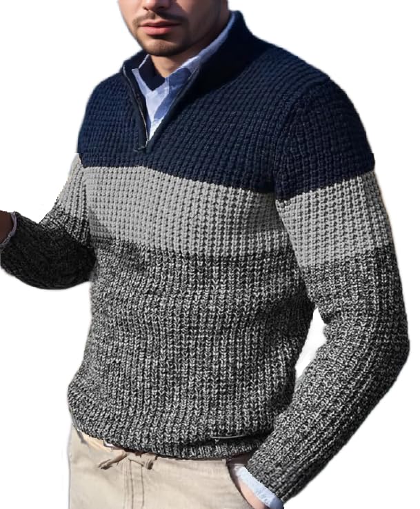 Mens Fashionable Knit Pullover Sweater with 1/4 Zipper Neck