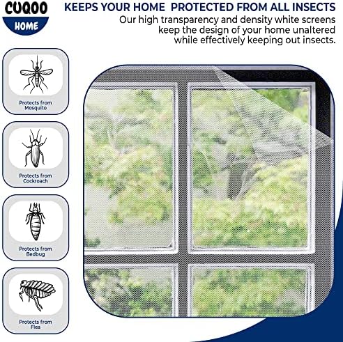 CUQOO Velcro Fly Window Screen, 150 x 130cm Curtain, Screen Mesh Netting with 5m Self Adhesive Velcro Tape, DIY White Washable Insect / Bug Mosquito, Fly, Spider Net Mesh Fly Screen Protector (1 Pack)
