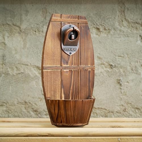 Miniatura 5 de Abrebotellas de barril de cerveza de madera montado en la pared, abrebotellas vintage sin rastro con colector de tapa, regalo ideal para hombres y
