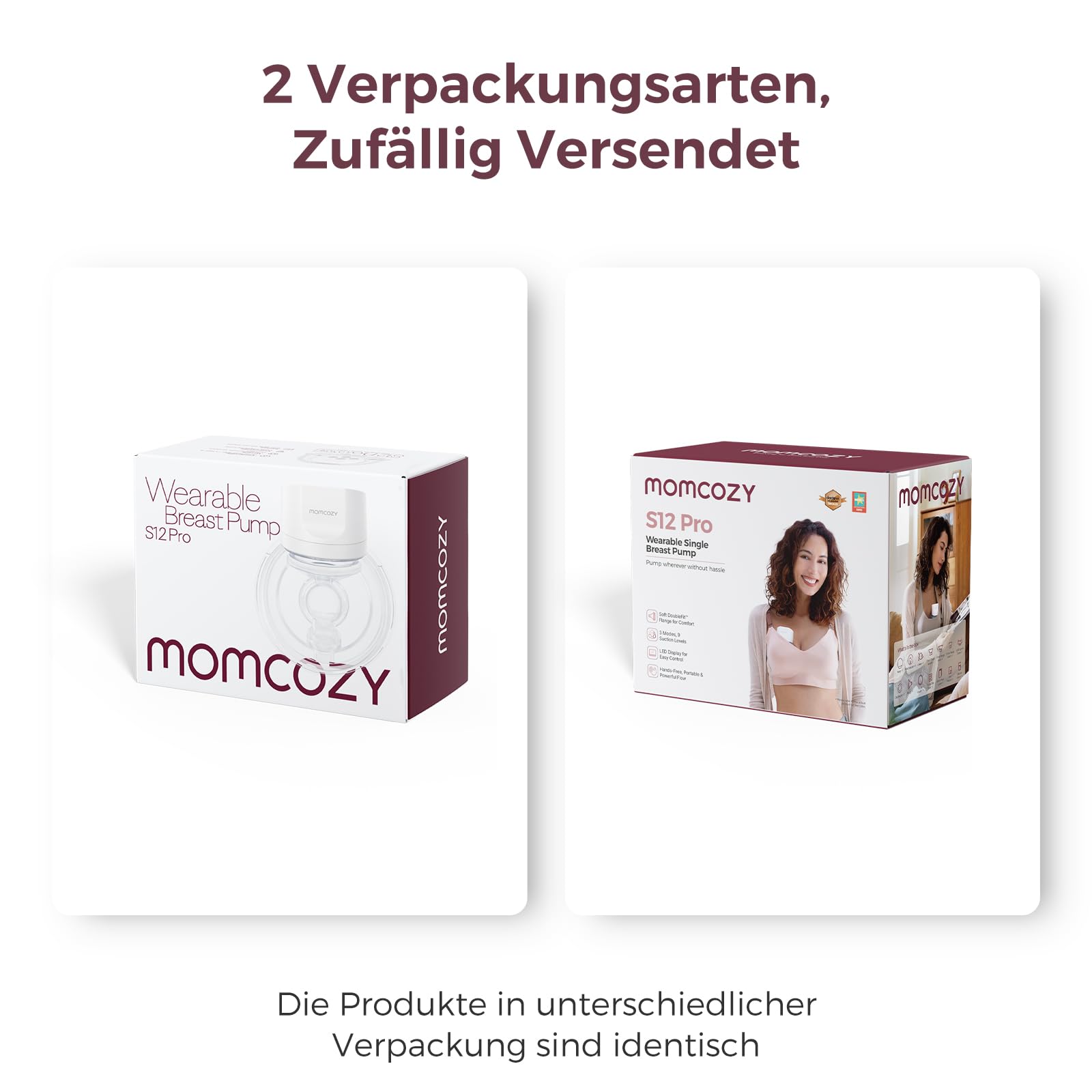 Momcozy Hands-Free Milchpumpe S12 Pro, Elektrisch Tragbar Brustpumpe, mit weichem DoubleFit-Flansch, 3 Modi | 9 Stufen, Smart-Display, 24 mm, 2 Stück, Weiß
