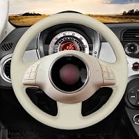 MEWANT Kormányvédő Huzat Fiat 500 (2008-2012) Modellekhez - DIY Kézi Varrású, Bézs Mikroszálas Bőr, Csúszásgátló, Kényelmes Fogás 2