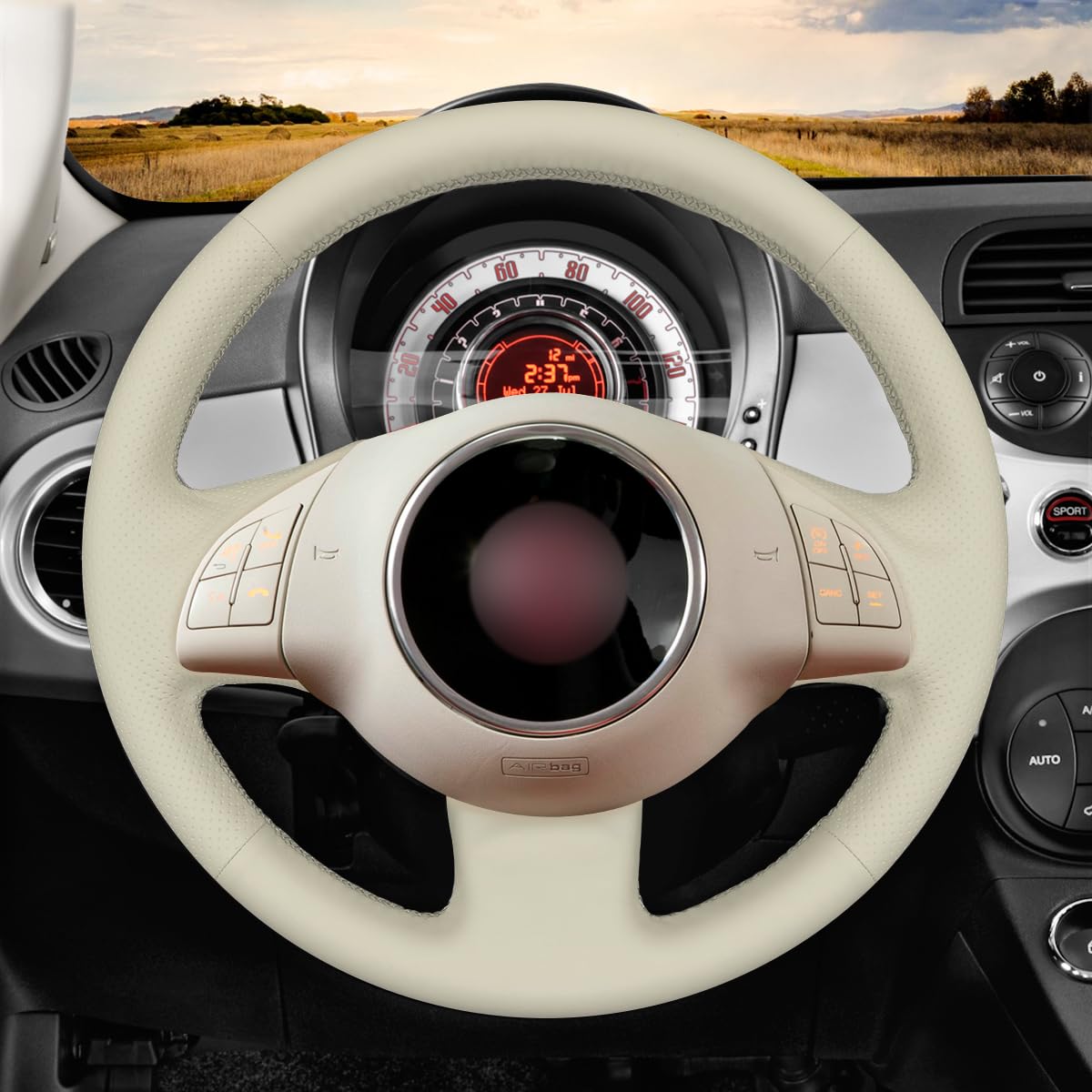 MEWANT Car Steering Wheel Covers for Fiat 500 2008-2012 Hand-Stitched Car Steering Wrap