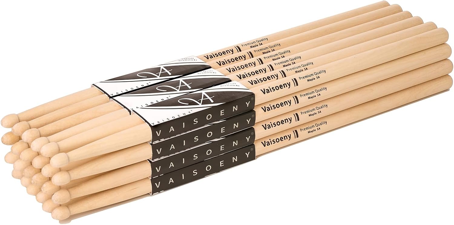 Drum Sticks,5A Drum Sticks for Adults,12 Pairs Classic Maple Wood Drumsticks for Kids, Professional Musical Instrument Percussion Accessories